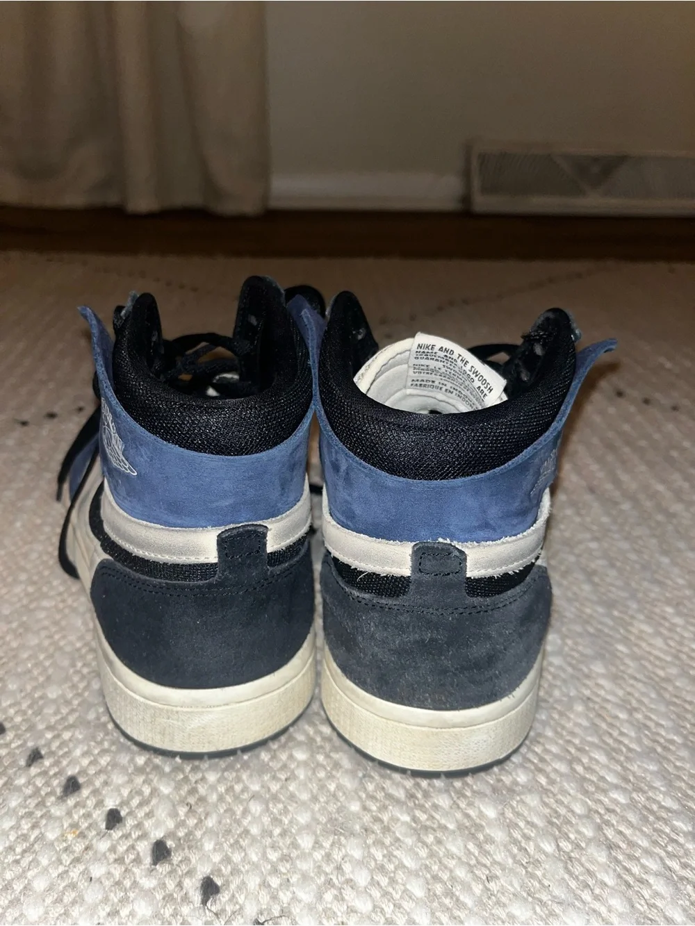 Jordan High-Top Sneakers in White, Black & Navy
